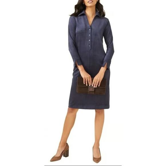 J McLaughlin Ilyia Navy Blue Faux Suede Shirt Dress Size XS - Picture 4 of 10